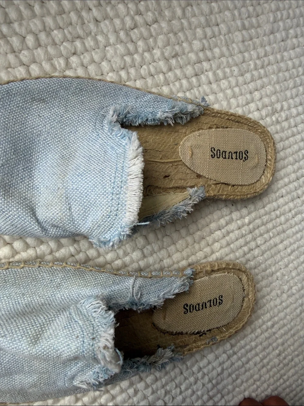 Soludos Light Blue Frayed Canvas Espadrille Mules
